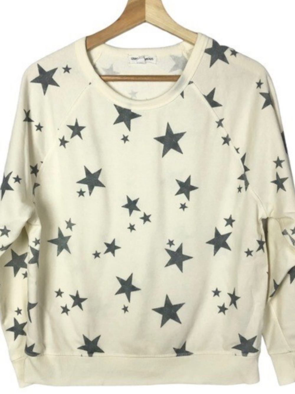 Grayson Threads Star Print Sweatshirt M Cream Gray Cozy Pullover